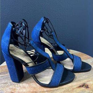 Schutz Altina Women's High Heel Sandals Jean Strappy Block Heel Size 9B US